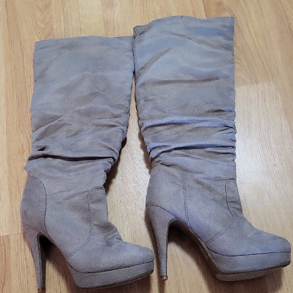 Shoedazzle Taupe Faux Suede Slouch Boots